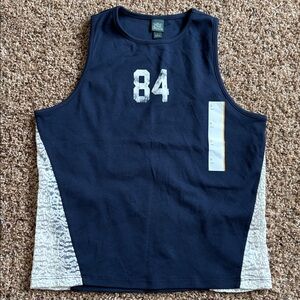 Wild Fable Navy Blue Sleeveless Cotton Tank 84 Graphic Lace Detail Size Small